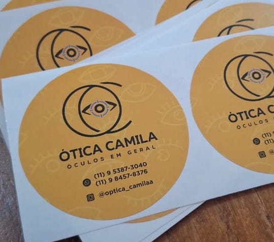 Adesivos para sacolas da Óticas Camila